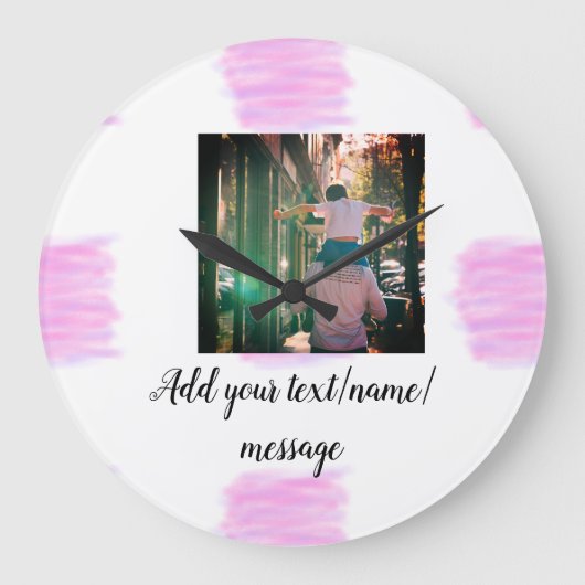 Paarse roze waterverf vader zoon vader afbeelding grote klok (Voorkant)