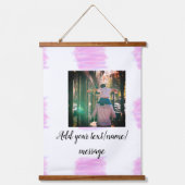 Paarse roze waterverf vader zoon vader afbeelding hangend wandkleed (Voorkant)