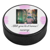 Paarse roze waterverf vader zoon vader afbeelding  hockey puck (3/4)