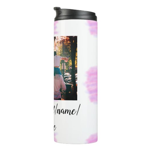 Paarse roze waterverf vader zoon vader afbeelding thermosbeker (Geroteerd rechts)