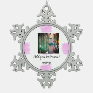 Paarse roze waterverf vader zoon vader afbeelding tin sneeuwvlok ornament