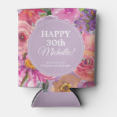 Paarse roze Waterverf Wildbloemen 30e verjaardag Blikjeskoeler (Voorkant)