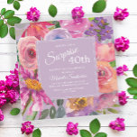 Paarse roze Waterverf Wildbloemen 40e verjaardag Kaart<br><div class="desc">Elegant botanisch paars en roze floral op roze vierkant verrassing op uitnodiging van de 40e verjaardag. Tekst,  lettertype,  tekengrootte en kleur zijn volledig aanpasbaar,  zodat deze kaart volledig aan uw behoeften kan worden aangepast.</div>