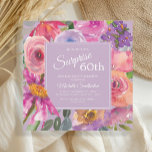 Paarse roze Waterverf Wildbloemen 60e verjaardag Kaart<br><div class="desc">Elegant botanisch paars en roze floral op roze vierkant verrassing 60e verjaardag uitnodiging. Tekst,  lettertype,  tekengrootte en kleur zijn volledig aanpasbaar,  zodat deze kaart volledig aan uw behoeften kan worden aangepast.</div>