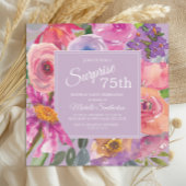 Paarse roze Waterverf Wildbloemen 75e verjaardag Kaart