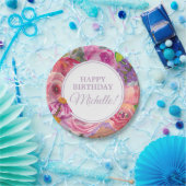 Paarse roze Waterverf Wildbloemen Fijne verjaardag Papieren Bordje (Feest)