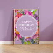 Paarse roze Waterverf Wildbloemen Fijne verjaardag Poster