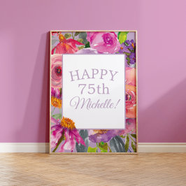 Paarse roze Waterverf Wildbloemen Happy 75th Poster