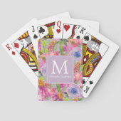 Paarse roze Waterverf Wildbloemen Monogram Pokerkaarten (Achterkant)