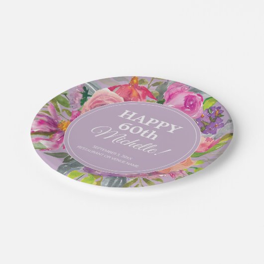 Paarse roze Waterverf Wilde bloem 60e verjaardag Papieren Bordje (Gekanteld)