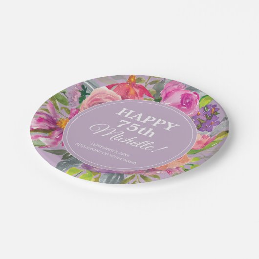 Paarse roze Waterverf Wilde bloem 75e verjaardag Papieren Bordje (Gekanteld)