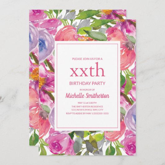 Paarse roze Waterverf Wilde bloem Elke zondag Kaart (Voorkant / Achterkant)