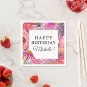 Paarse roze Waterverf Wilde bloem Gelukkige verjaa Servet (Insitu)