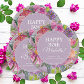 Paarse Roze Waterverf Wildflower 30e Verjaardag Papieren Bordje