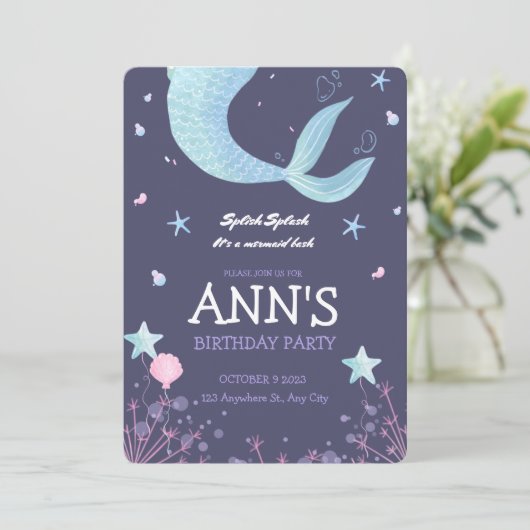 Paarse roze Waterverf Zeemeerminnelijke kinderen B Kaart (Staand voorkant)