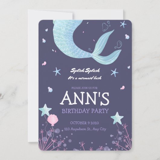 Paarse roze Waterverf Zeemeerminnelijke kinderen B Kaart (Voorkant)