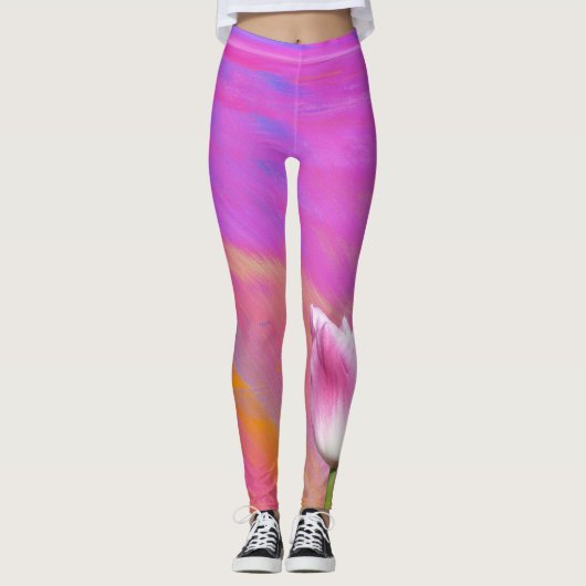 Paarse roze wervelkolom Tulip Leggings (Voorkant)
