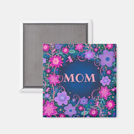  Paarse Roze Whimsical Floral Fun Mom Magneet (Voorkant / Achterkant)
