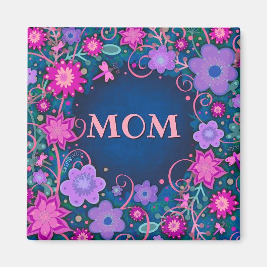  Paarse Roze Whimsical Floral Fun Mom Magneet (Voorkant)