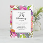 Paarse Roze Wildbloemen 25e bruiloft Jubileum Kaart (Staand voorkant)