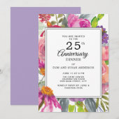 Paarse Roze Wildbloemen 25e bruiloft Jubileum Kaart (Voorkant / Achterkant)