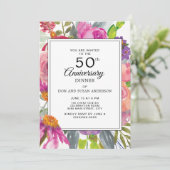 Paarse Roze Wildbloemen 50e bruiloft Jubileum Kaart (Staand voorkant)