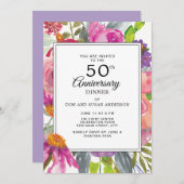 Paarse Roze Wildbloemen 50e bruiloft Jubileum Kaart (Voorkant / Achterkant)