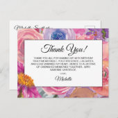 Paarse Roze Wildbloemen 90e Verjaardag Dank u Briefkaart (Voorkant / Achterkant)
