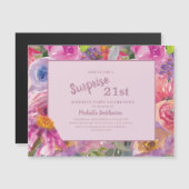 Paarse roze wilde bloem 21e verjaardag magnetische uitnodiging (Voorkant / Achterkant)