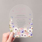 Paarse Roze Wilde Bloem Vlinders Liefde in Bloei Acryl Uitnodigingen (Insitu (Draagbaar))