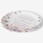 Paarse Roze Wilde Bloem Vlinders Liefde in Bloei Papieren Bordje (Gekanteld)