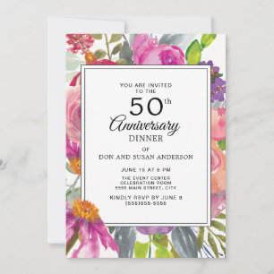 Paarse Roze Wilde Bloemen 50ste Huwelijksjubileum Kaart