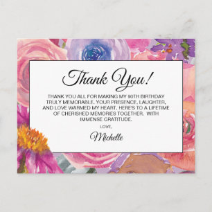 Paarse Roze Wilde Bloemen 90e Verjaardag Bedankt Briefkaart