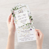 Paarse roze wilde bloemen all in one uitnodiging (Afscheurbaar)