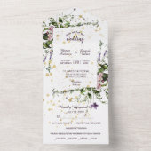 Paarse roze wilde bloemen all in one uitnodiging (Binnen)