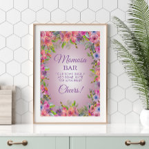 Paarse Roze Wilde Bloemen Baby Shower Momosa Bar 