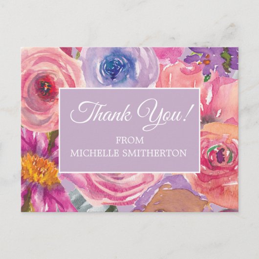 Paarse roze wilde bloemen dank u briefkaart (Voorkant)