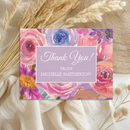 Paarse roze wilde bloemen dank u briefkaart