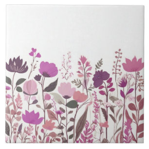 Paarse Roze Wilde Bloemen - Magenta Bloemen Tegeltje