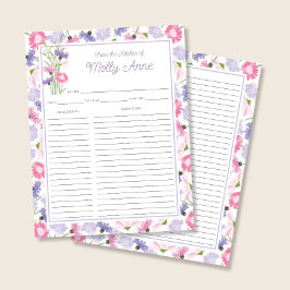 Paarse Roze Wilde Bloemen Receptkaart Binder Inzet