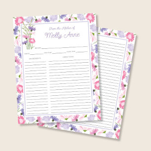 Paarse Roze Wilde Bloemen Receptkaart Binder Inzet