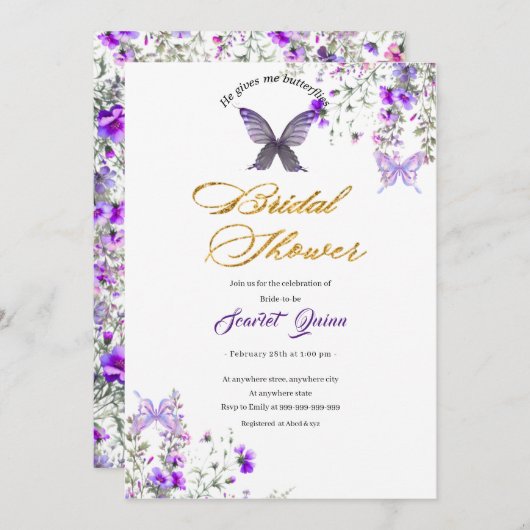 Paarse-roze wilde bloemenwaterverf vrijgezellenfee kaart (Voorkant / Achterkant)