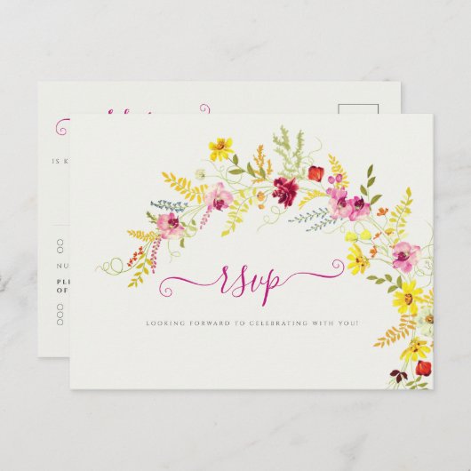 Paarse Roze Wilde Orchidee Bloemen Krans Bruiloft Briefkaart (Voorkant / Achterkant)