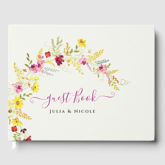 Paarse Roze Wilde Orchidee Bloemen Krans Bruiloft Gastenboek (Voorkant)