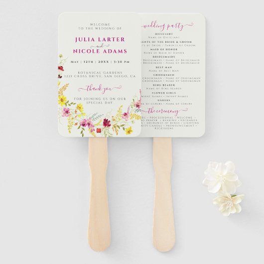 Paarse Roze Wilde Orchidee Bloemen Krans Bruiloft Handwaaier (Voorkant en achterkant)