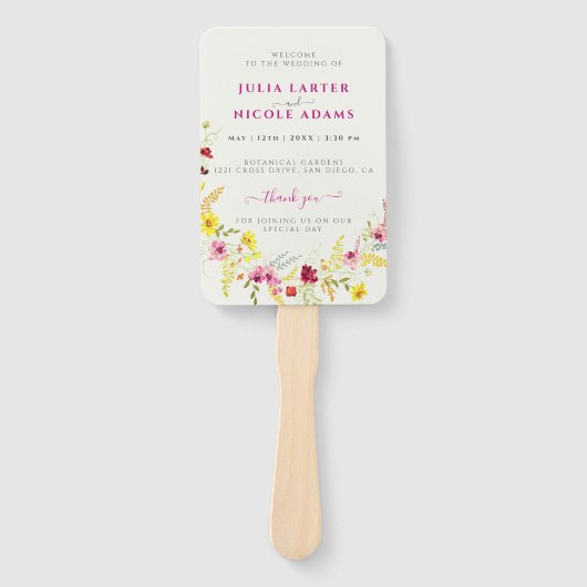 Paarse Roze Wilde Orchidee Bloemen Krans Bruiloft Handwaaier (Voorkant)