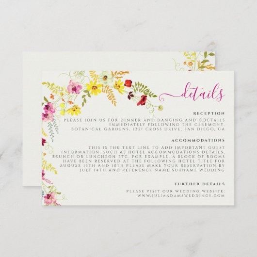 Paarse Roze Wilde Orchidee Bloemen Krans Bruiloft Informatiekaartje (Voorkant / Achterkant)