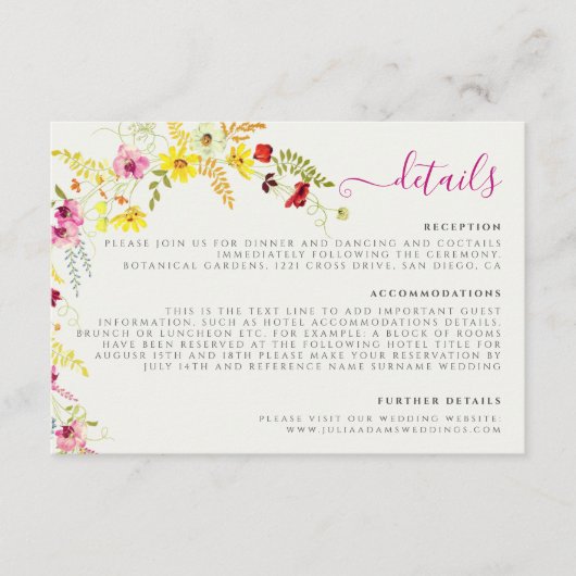 Paarse Roze Wilde Orchidee Bloemen Krans Bruiloft Informatiekaartje (Voorkant)