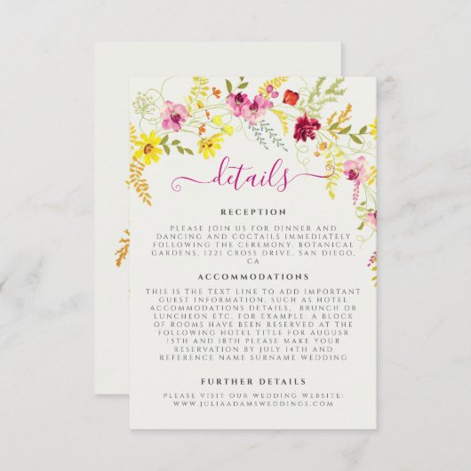 Paarse Roze Wilde Orchidee Bloemen Krans Bruiloft Informatiekaartje (Voorkant / Achterkant)