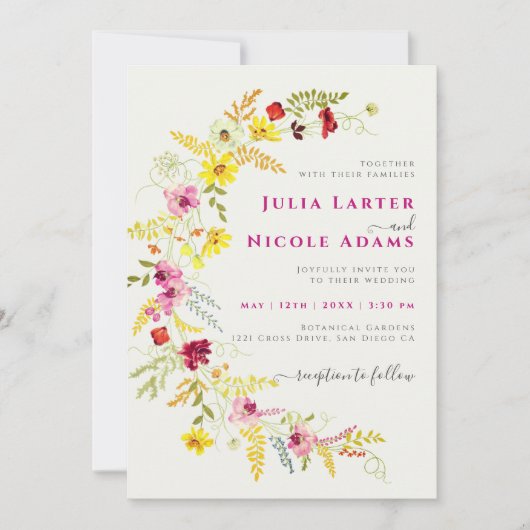 Paarse Roze Wilde Orchidee Bloemen Krans Bruiloft Kaart (Voorkant)